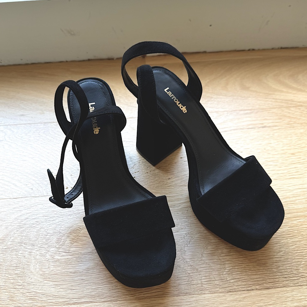 GUC Larroude Dolly Black Suede Platform Sandal
